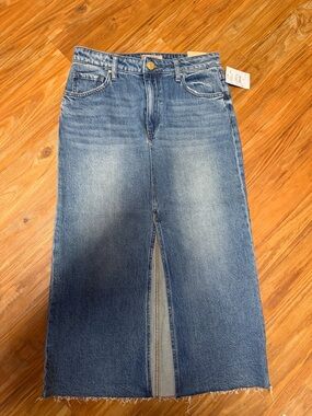 Blue Denim Midi Skirt with Front Center Slit